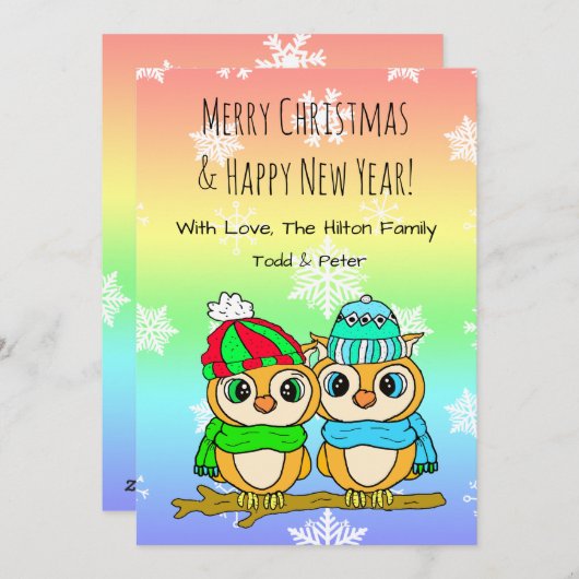 Schattigee Uil LGBT paar op Tree Branch Kerstmis Feestdagenkaart (Voorkant / Achterkant)