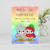 Schattigee Uil LGBT paar op Tree Branch Kerstmis Feestdagenkaart (Staand voorkant)