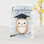 Schattigee Uil met Afstuderen Pet voor Happy Afstu Kaart (Gele Bloem)