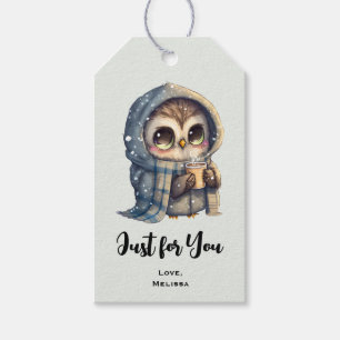 Schattigee Uil met een koffie speciaal voor u Cadeaulabel
