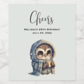 Schattigee Uil met een koffie Wijn Etiket (Enkel label)