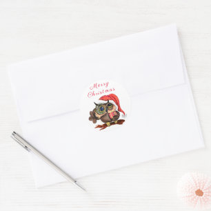 Schattigee Uil met Gift Kerst sticker