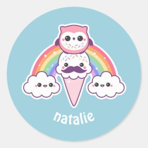 Schattigee Uil met Ice Cream Cone Ronde Sticker