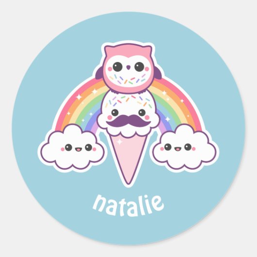 Schattigee Uil met Ice Cream Cone Ronde Sticker (Voorkant)