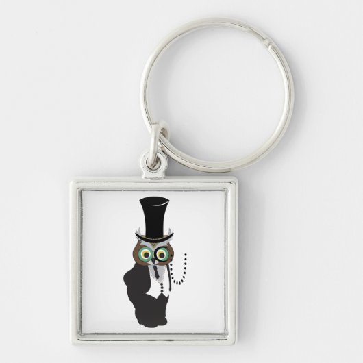 Schattigee uil met monocle sleutelhanger (Voorkant)