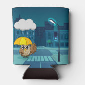 Schattigee Uil met paraplu op regenachtige dag Blikjeskoeler (Achterkant)