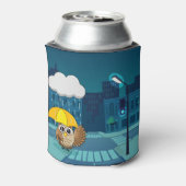 Schattigee Uil met paraplu op regenachtige dag Blikjeskoeler (Blikje Achterkant)