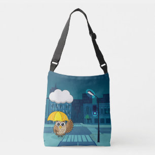 Schattigee Uil met paraplu op regenachtige dag Crossbody Tas