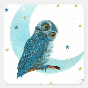 Schattigee Uil Moon en Sterren Vierkante Sticker