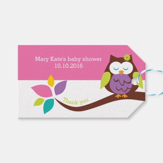Schattigee UIL op een tak Dieren Baby shower VERJA Cadeaulabel (Voorkant (Horizontaal))