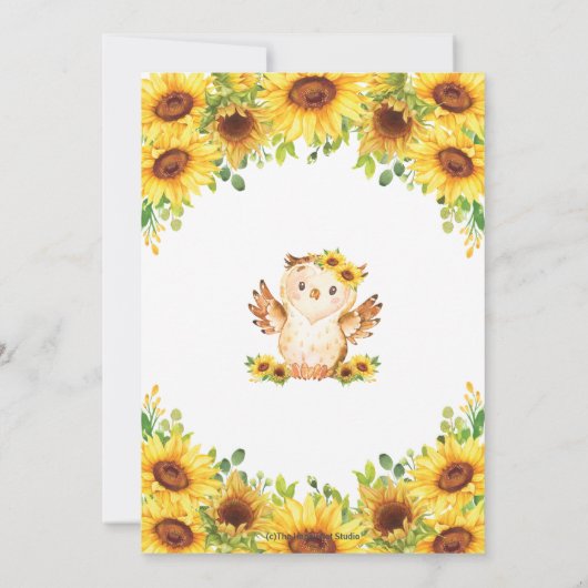Schattigee Uil Zonnebloem Bloemen Doop Doopsel Mei Kaart (Achterkant)