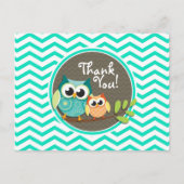 Schattigee uilen; Aqua Green Chevron Briefkaart (Voorkant)