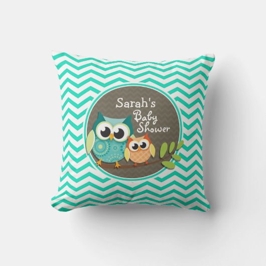 Schattigee uilen; Aqua Green Chevron Kussen (Voorkant)
