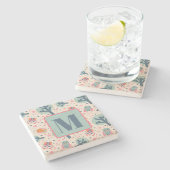 Schattigee uilen Bomen Patroon Fun Custom Initiaal Stenen Onderzetter (Zijkant)