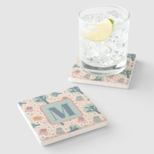 Schattigee uilen Bomen Patroon Fun Custom Initiaal Stenen Onderzetter