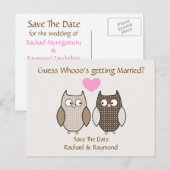 Schattigee uilen bruiloft Save the Date Post Kaart (Voorkant / Achterkant)