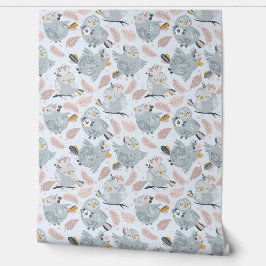 Schattigee uilen en bloemetjes behang