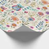 Schattigee Uilen in Bloemen Cadeaupapier (Hoek)