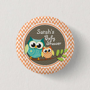 Schattigee uilen; Oranje en witte Chevron; Baby sh Ronde Button 3,2 Cm