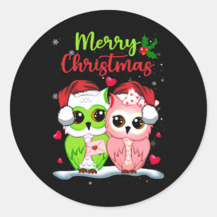 Schattigee Uilen Paar Santa Merry Christmas Xmas U Ronde Sticker