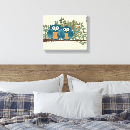 Schattigee uilen Tortelduifjes Canvas Afdruk (Insitu (Slaapkamer))
