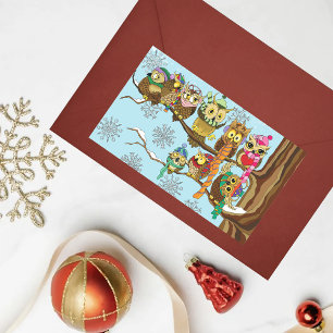 Schattigee uilen wintersneeuwvlokken rechthoekige sticker