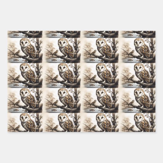 Schattigee uilen zittend op een boomtak inpakpapier vel (Voorkant 2)