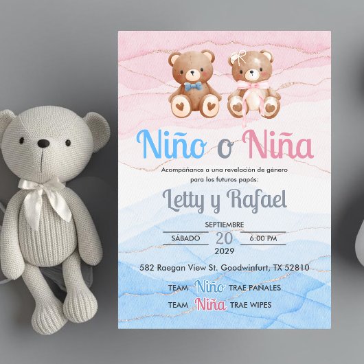 Schattigee Uitnodiging Jongen of Meisje Gender Rev