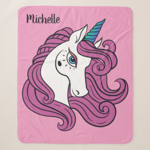 Schattigee Unicorn aangepaste naam & kleur dekens
