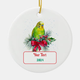 Schattigee vakantieparkiet en kerstboog keramisch ornament