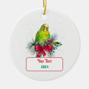 Schattigee vakantieparkiet en kerstboog keramisch ornament