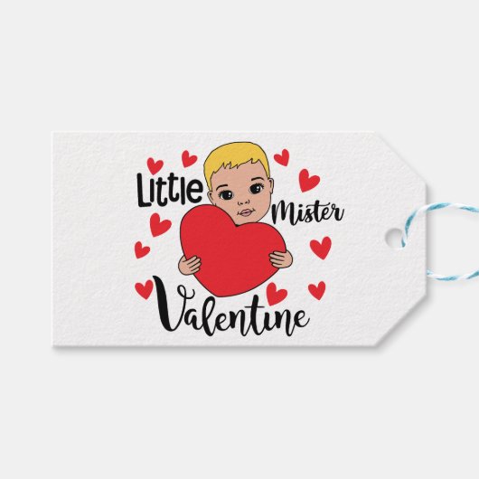 Schattigee Valentijn Boy Holding Heart Gift Art vo Cadeaulabel (Voorkant (Horizontaal))
