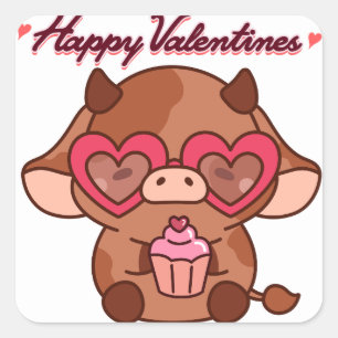 Schattigee Valentijn dag Koe Sticker, Valentijnse Vierkante Sticker