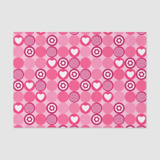 Schattigee Valentijn dag roze hart en bloemenpatro Tissuepapier (Voorkant)
