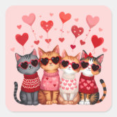 Schattigee Valentijn Katten in Hart Zonnebril Vierkante Sticker (Voorkant)