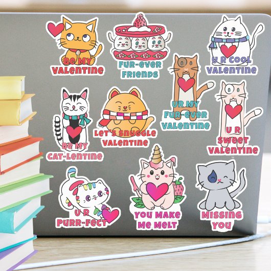 Schattigee Valentijn Katten Kittens Cartoons Set v Sticker