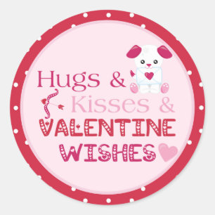 Schattigee Valentijn Wensen Puppy Hugs Kisses Ronde Sticker