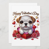 Schattigee Valentijnen Dag Bulldog Flat Invitation Kaart (Voorkant / Achterkant)