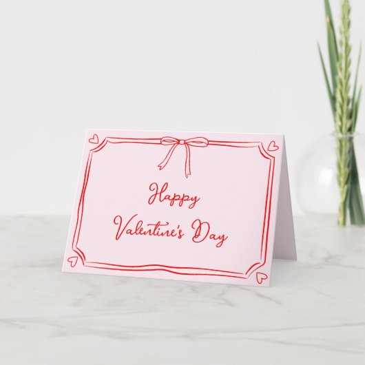 Schattigee Valentijnsdag Coquette Bow Roze & Rood Kaart (Voorkant)