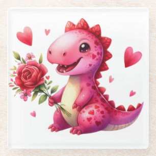Schattigee Valentijnsdag dinosaurus Glazen Onderzetter