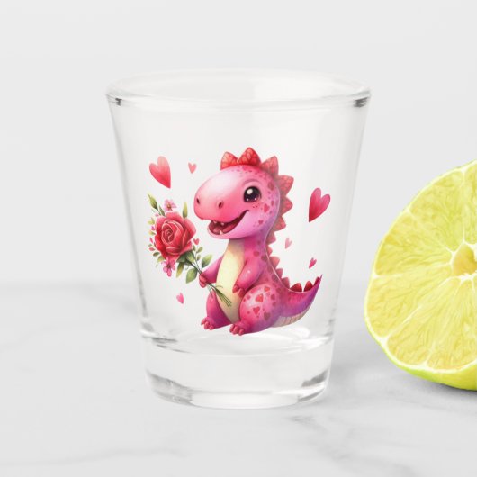 Schattigee Valentijnsdag dinosaurus Shot Glas (Voorkant)