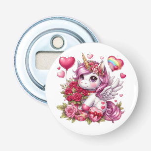 Schattigee Valentijnsdag eenhoorn Button Flesopener