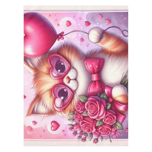 Schattigee Valentijnsdag kat/kitten Tafelkleed (Voorkant)