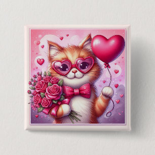 Schattigee Valentijnsdag kat/kitten Vierkante Button 5,1 Cm