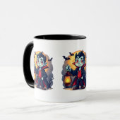Schattigee Vampier met Lantaarn Kawaii Halloween Mok (Voorkant links)