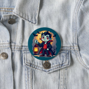 Schattigee Vampier met Lantaarn Kawaii Halloween Ronde Button 7,6 Cm