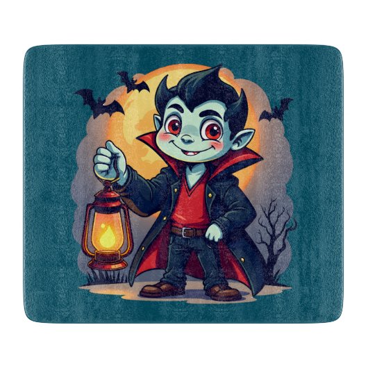 Schattigee Vampier met Lantaarn Kawaii Halloween Snijplank (Voorkant)