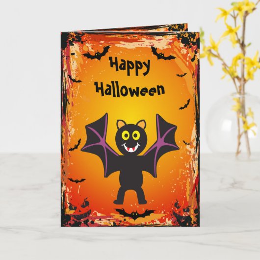 Schattigee Vampire Bat Halloween Kaart (Gele Bloem)