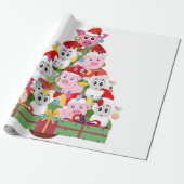 Schattigee Varkens en Schapen Kerstboom Cadeaupapier (Uitgerold)
