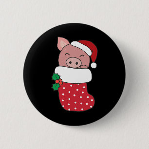 Schattigee varkens in kerstkousen voor kerstvarken ronde button 5,7 cm